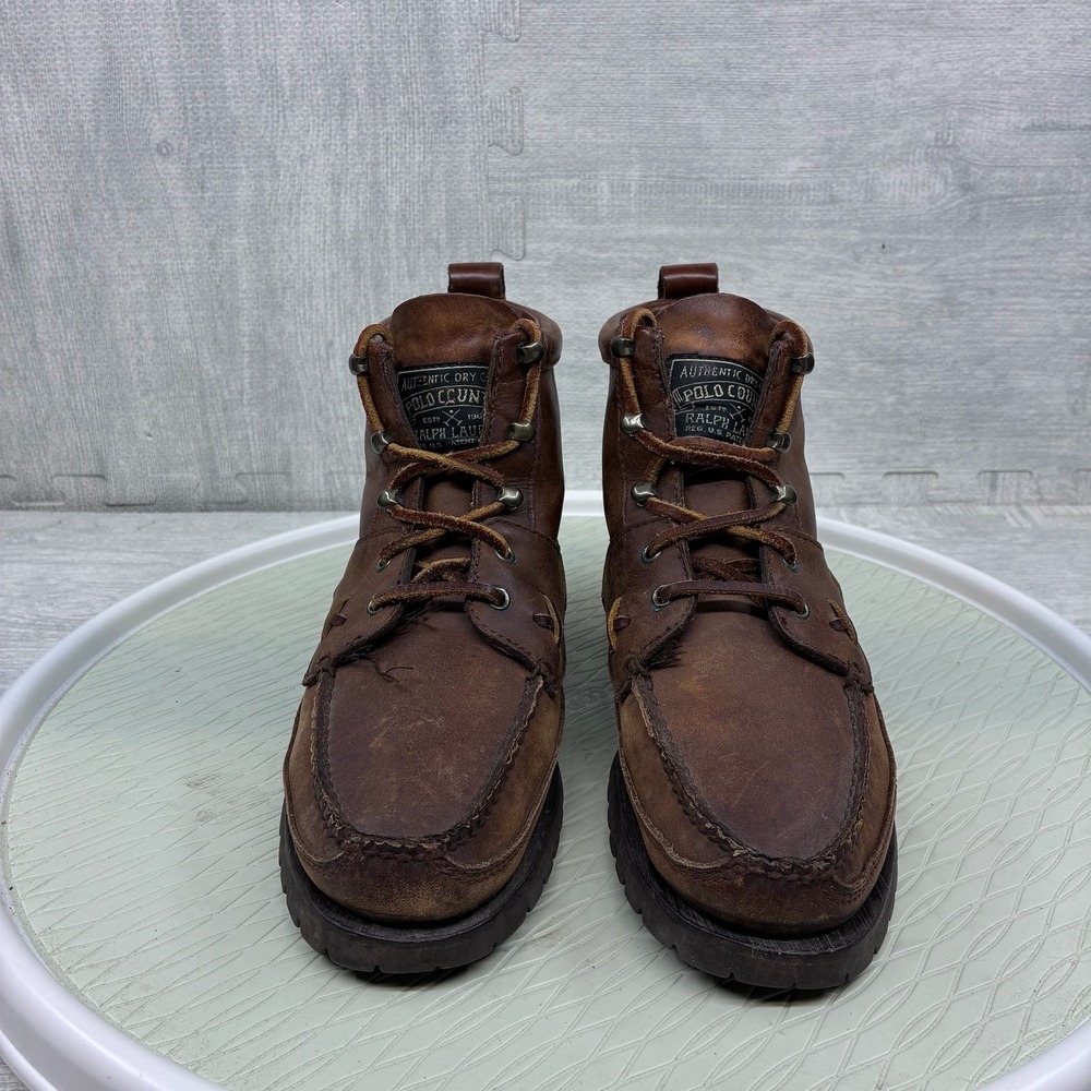 Polo Country by Ralph Lauren Brown Leather Lace-Up Moc Toe Boots - Picture 2 of 7